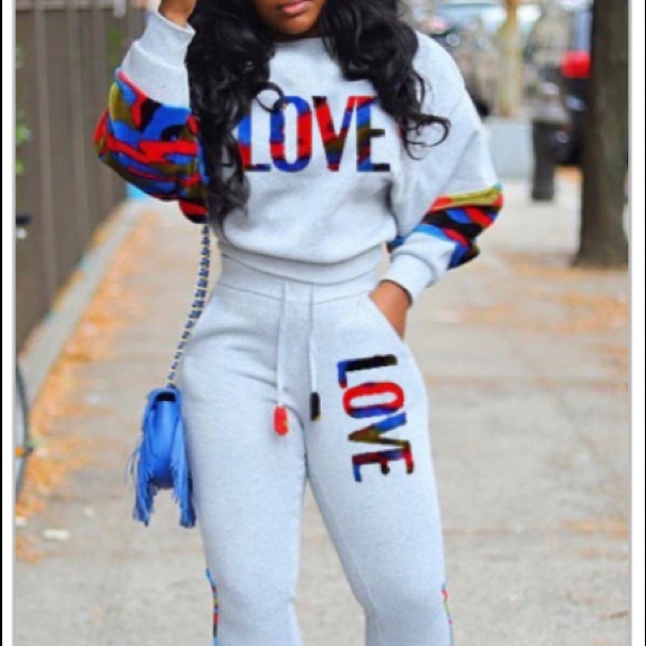 Pants - ❌SOLD❌ Casual Letter Two Piece Grey Pants Set NWOT